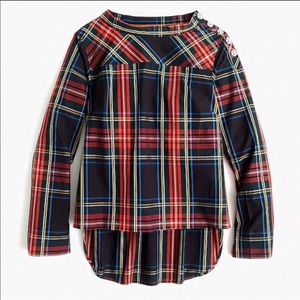 J.Crew Plaid Tunic w/ Rhinestone Shoulder Detail